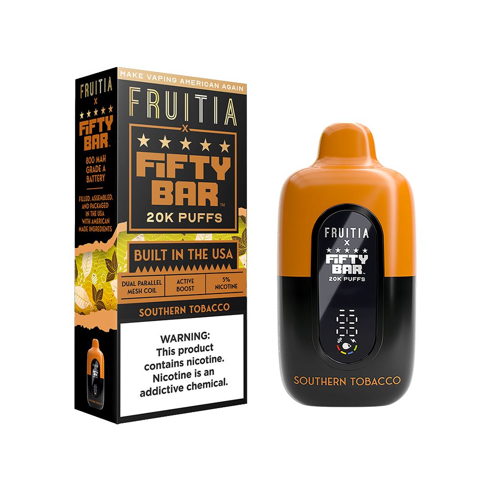 20000 Puff Disposable E-Cig by Fifty Bar Fruitia 50mg 16mL - Southern Tobacco with Packaging