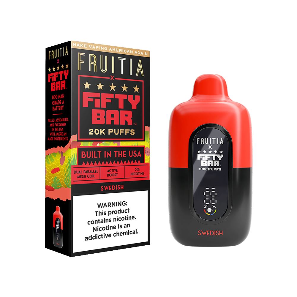 20000 Puff Disposable E-Cig by Fifty Bar Fruitia 50mg 16mL - Swedish with Packaging