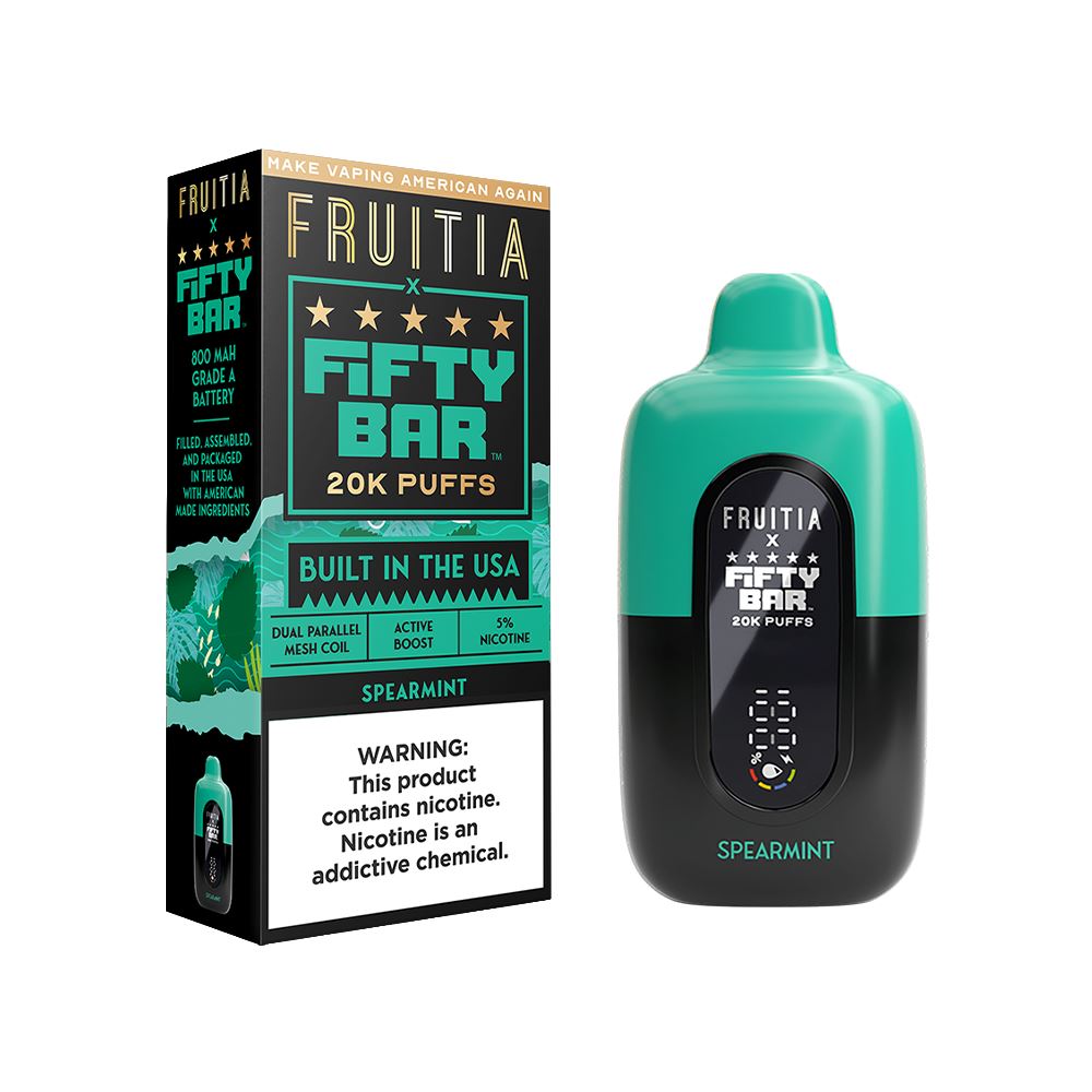 20000 Puff Disposable E-Cig by Fifty Bar Fruitia 50mg 16mL - Spearmint with Packaging