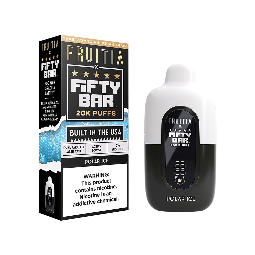 20000 Puff Disposable E-Cig by Fifty Bar Fruitia 50mg 16mL - Polar Ice with Packaging