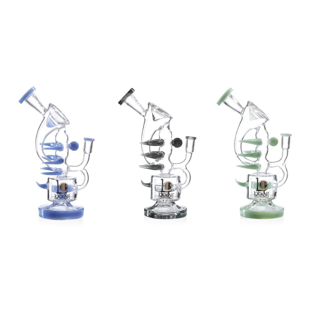 Lookah (Dab Rig) 11″ Recycler Double Chamber Spur Water Pipe Group Photo