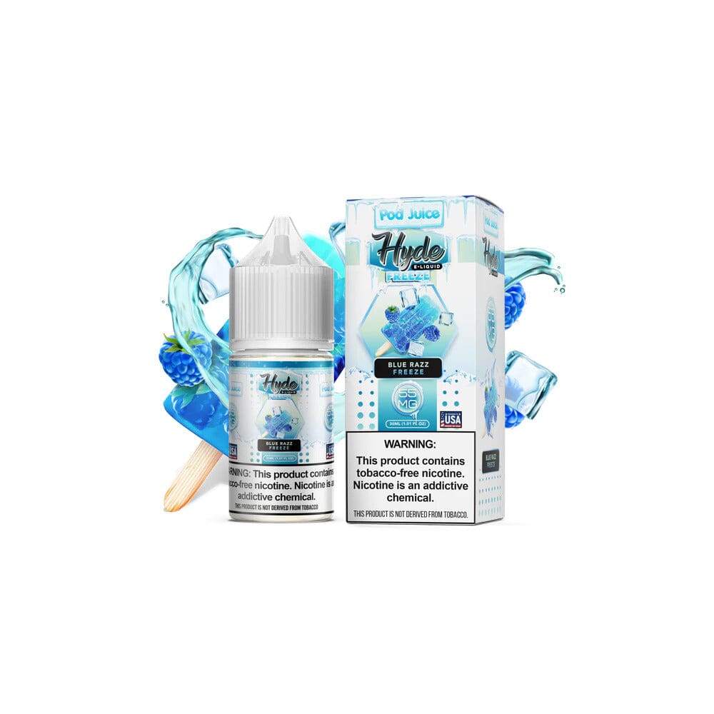  Blue Razz Freeze by Pod Juice - Hyde TFN Salt 30mL with background