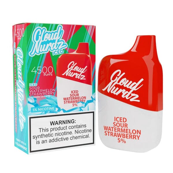 Cloud Nurdz 0% Disposable sour watermelon strawberry iced with packaging