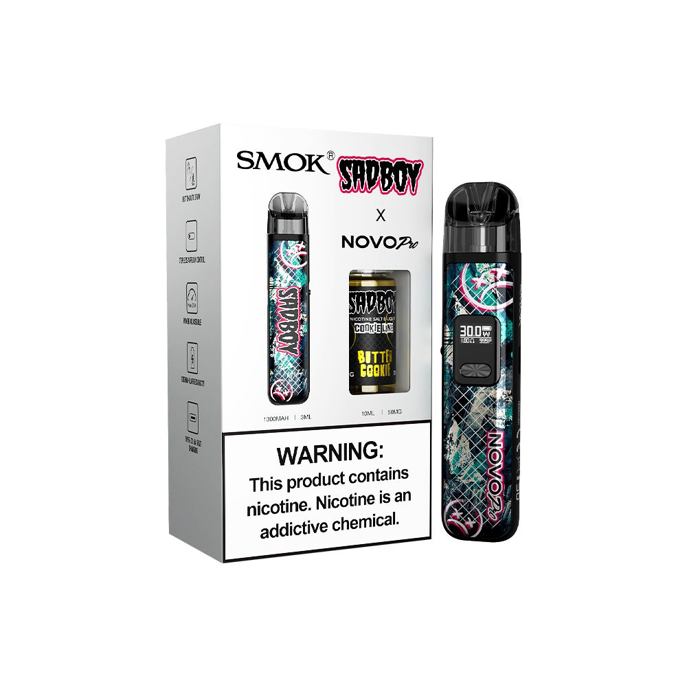 Collab Bundle – SMOK Novo Pro Device + Daddy’s Vapor 10mL Juice - Color:  Sad Boy - Flavor: Butter Cookie with Packaging