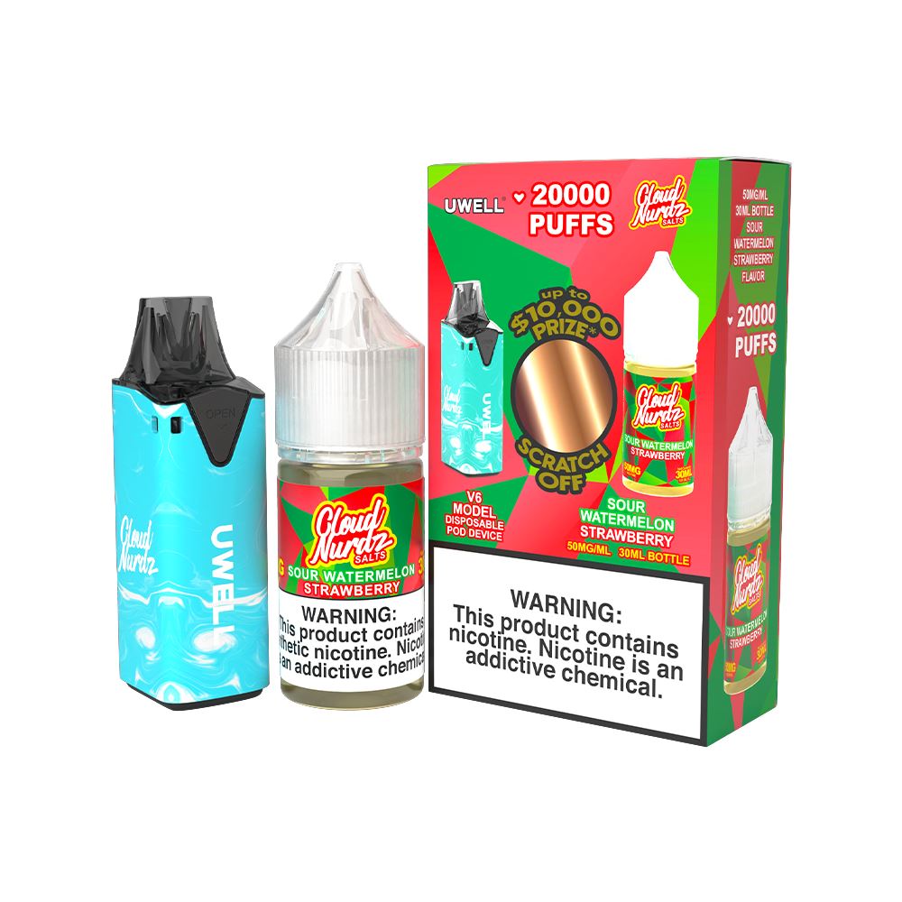 Collab Bundle – Uwell V6 Disposable Device + Daddy’s Vapor 30mL Juice CLR: Blue/ FLV: Sour Watermelon Strawberry