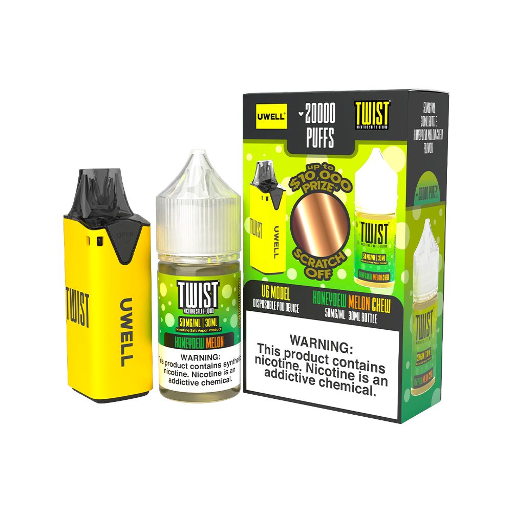 Collab Bundle – Uwell V6 Disposable Device + Daddy’s Vapor 30mL Juice CLR: Yellow/ FLV: Honeydew Melon Chew