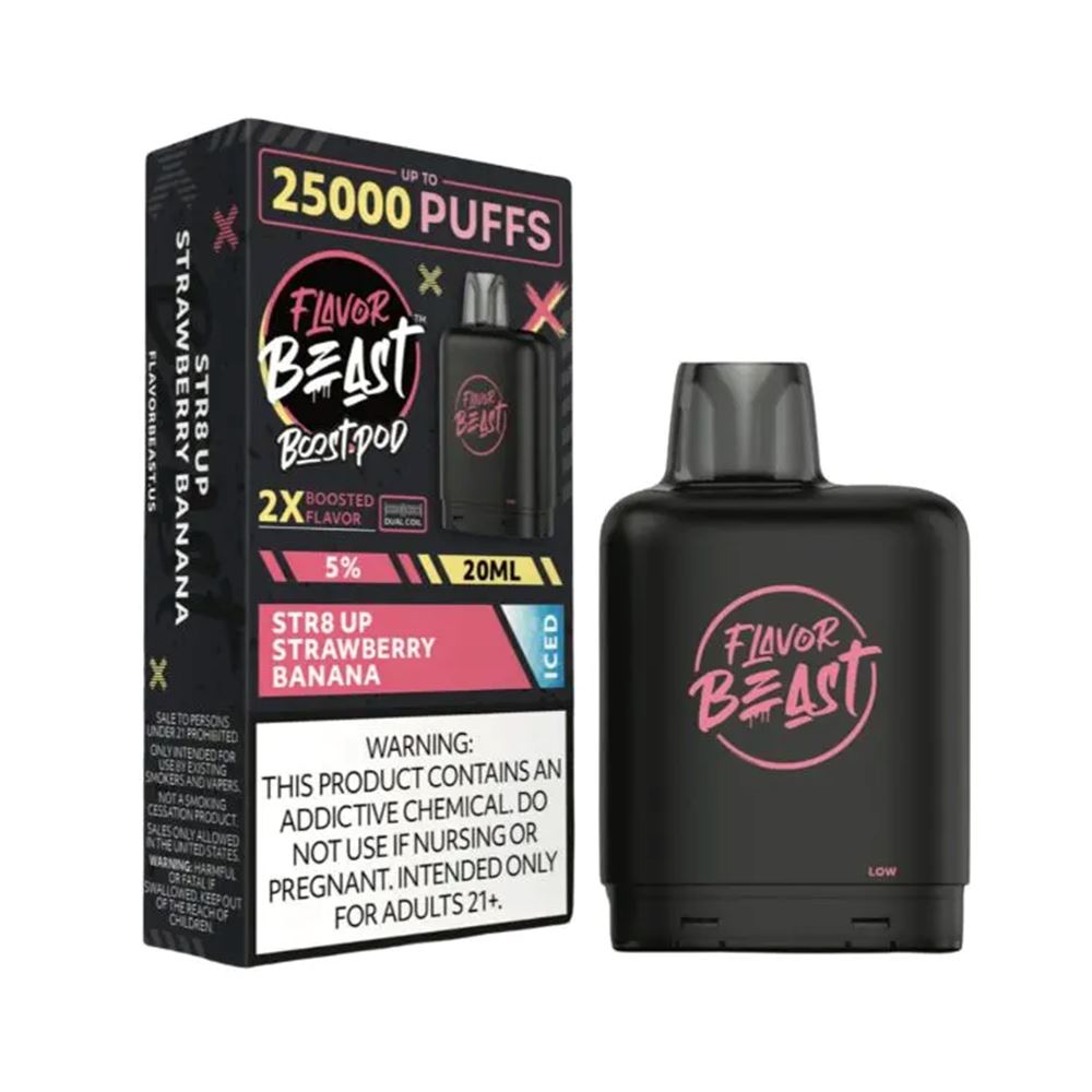 Flavor Beast Level X Boost Disposable - Str8 Up Strawberry Banana Iced with packaging