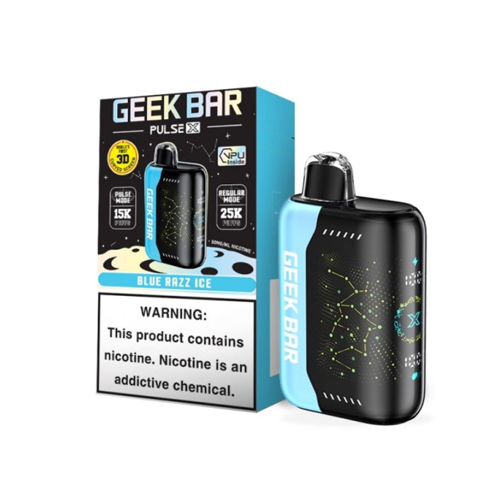 Geek Bar Pulse X Disposable Blue Razz Ice with packaging