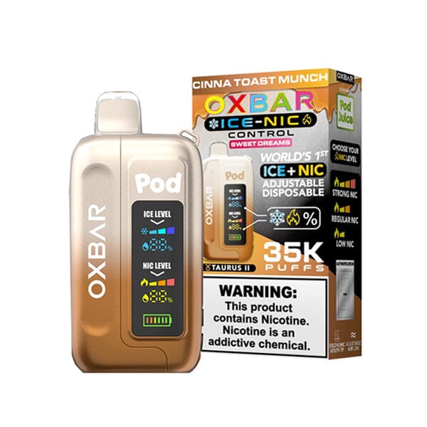 Ice-Nic Control 35000 Puffs Disposable E-Cig by Oxbar 50mg 14mL cinna toast munch with packaging