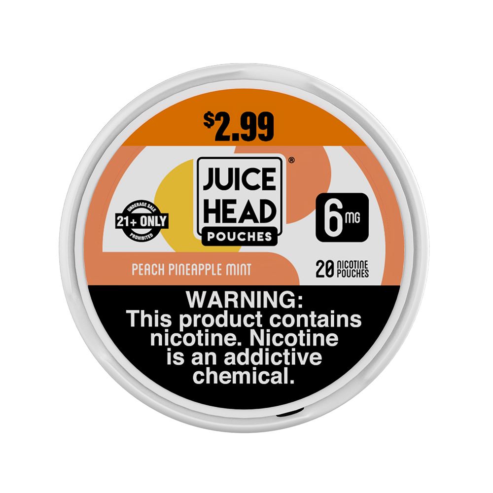 Juice Head ZTN Nicotine Pouch 20ct Can x 5-Can Pack Peach Pineapple Mint 6mg