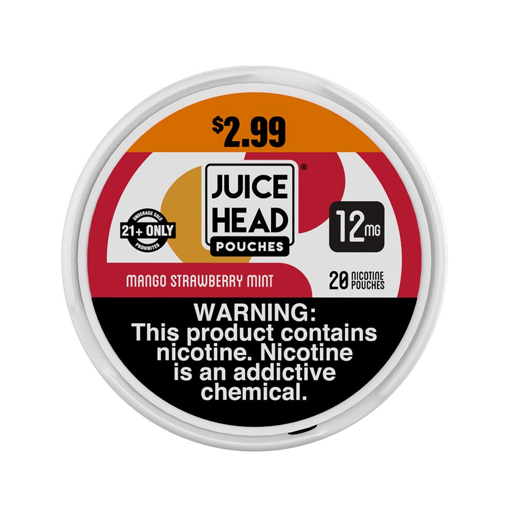 Juice Head ZTN Nicotine Pouch 20ct Can x 5-Can Pack Mango Strawberry Mint 12mg