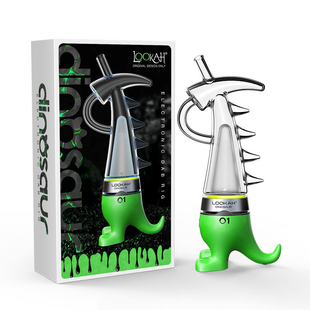 Lookah Dinosaur E-Dab Rig Green with packaging