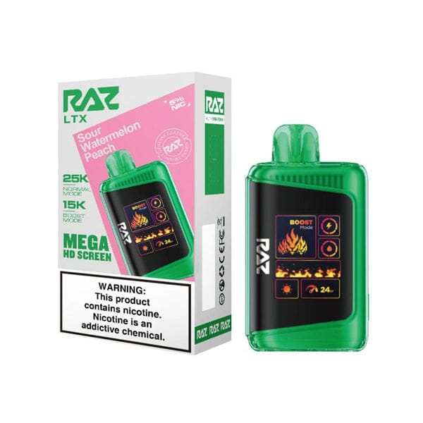 LTX 25K Puff Disposable E-Cig by RAZ 50mg 16mL sour watermelon peach with packaging