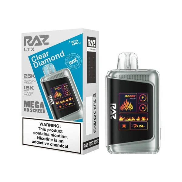 LTX 25K Puff Disposable E-Cig by RAZ 50mg 16mL clear diamond with packaging