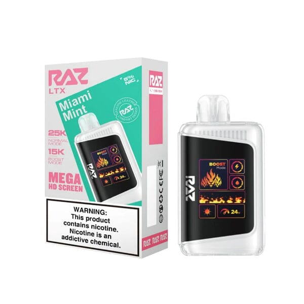 LTX 25K Puff Disposable E-Cig by RAZ 50mg 16mL miami mint with packaging