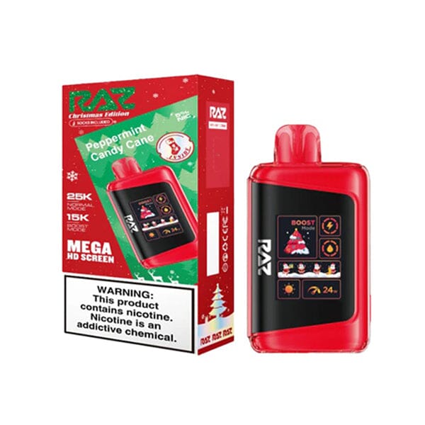 LTX 25K Puff Disposable E-Cig by RAZ 50mg 16mL christmas edition peppermint candy cane with packaging