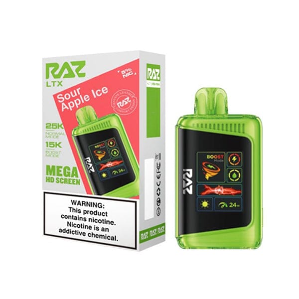 LTX 25K Puff Disposable E-Cig by RAZ 50mg 16mL sour apple ice with packaging