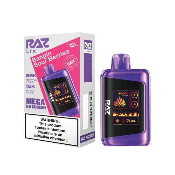 LTX 25K Puff Disposable E-Cig by RAZ 50mg 16mL bangin sour berries with packaging