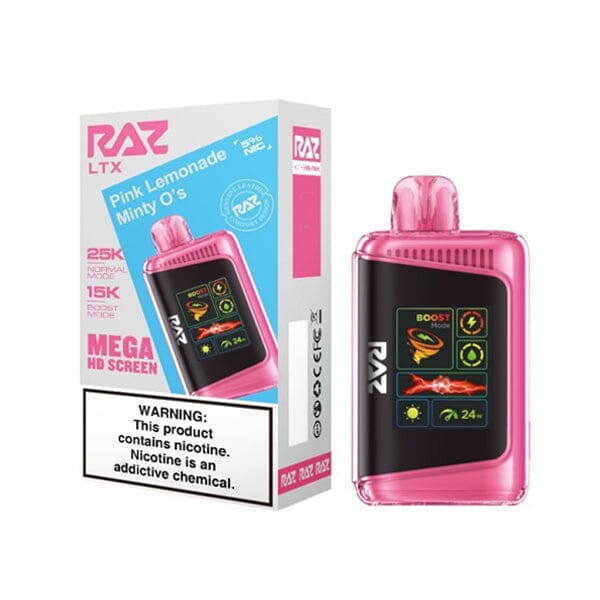 LTX 25K Puff Disposable E-Cig by RAZ 50mg 16mL pink lemonade minty o's with packaging