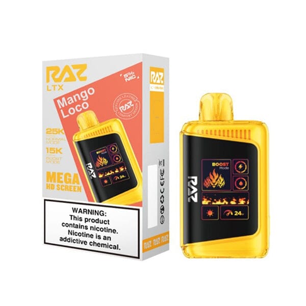 LTX 25K Puff Disposable E-Cig by RAZ 50mg 16mL mango loco with packaging