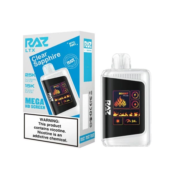 LTX 25K Puff Disposable E-Cig by RAZ 50mg 16mL clear sapphire with packaging