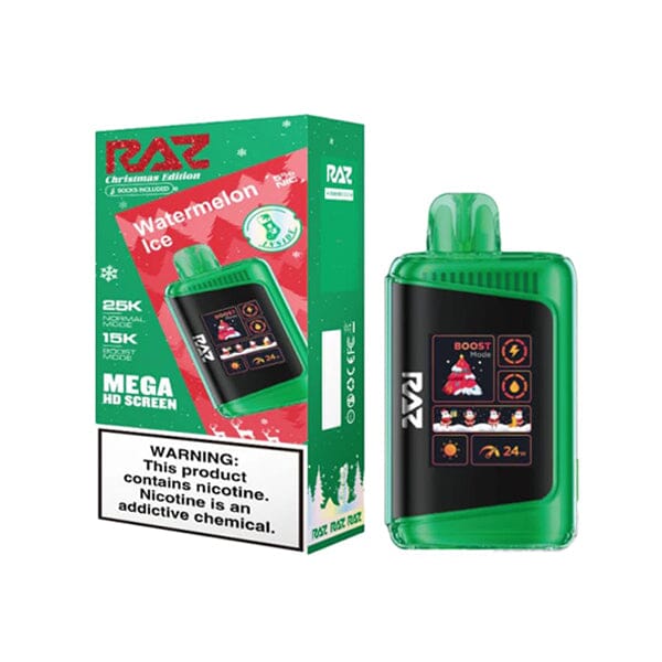 LTX 25K Puff Disposable E-Cig by RAZ 50mg 16mL christmas edition watermelon ice with packaging