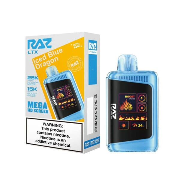 LTX 25K Puff Disposable E-Cig by RAZ 50mg 16mL iced blue dragon with packaging