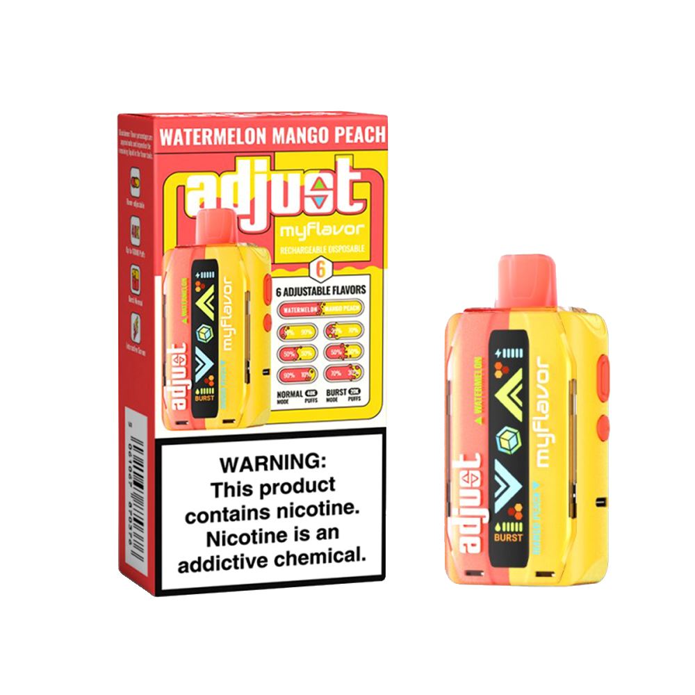 Adjust MyCool Disposable Watermelon Mango Peach with packaging