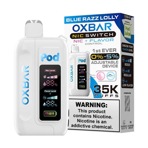 Oxbar Nic-Switch Pod Juice Edition Disposable blue razz lolly with packaging