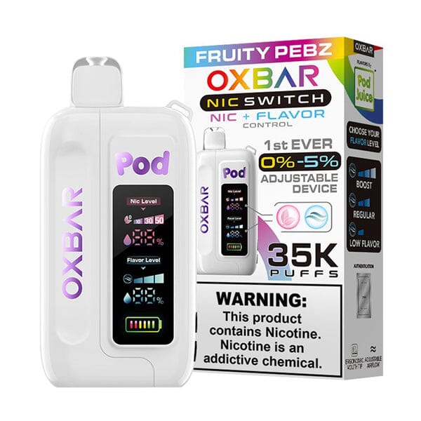 Oxbar Nic-Switch Pod Juice Edition Disposable Fruity Pebz with packaging