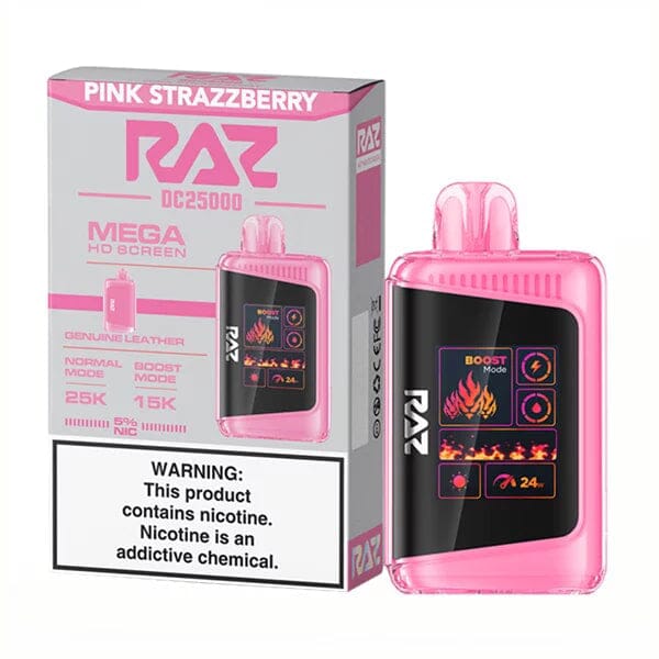 RAZ DC25000 Disposable 25000 Puffs 16mL 50mg pink strazzberry with packaging