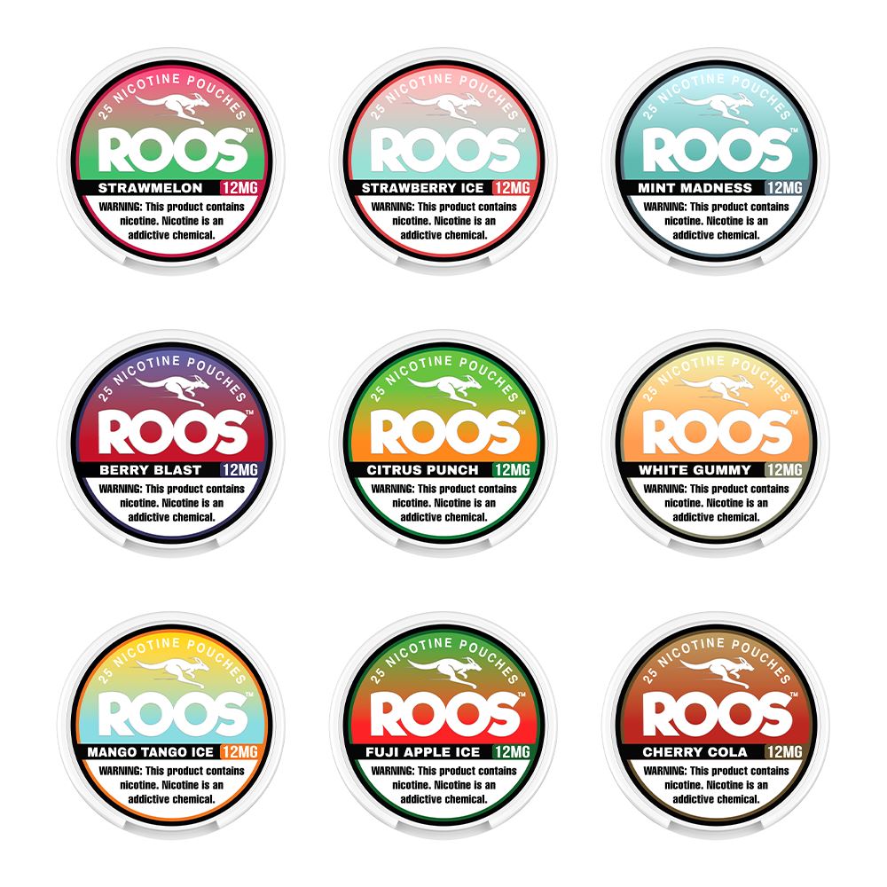 Roos Nicotine Pouches (25ct Can)(5-Can Pack) - Group Photo