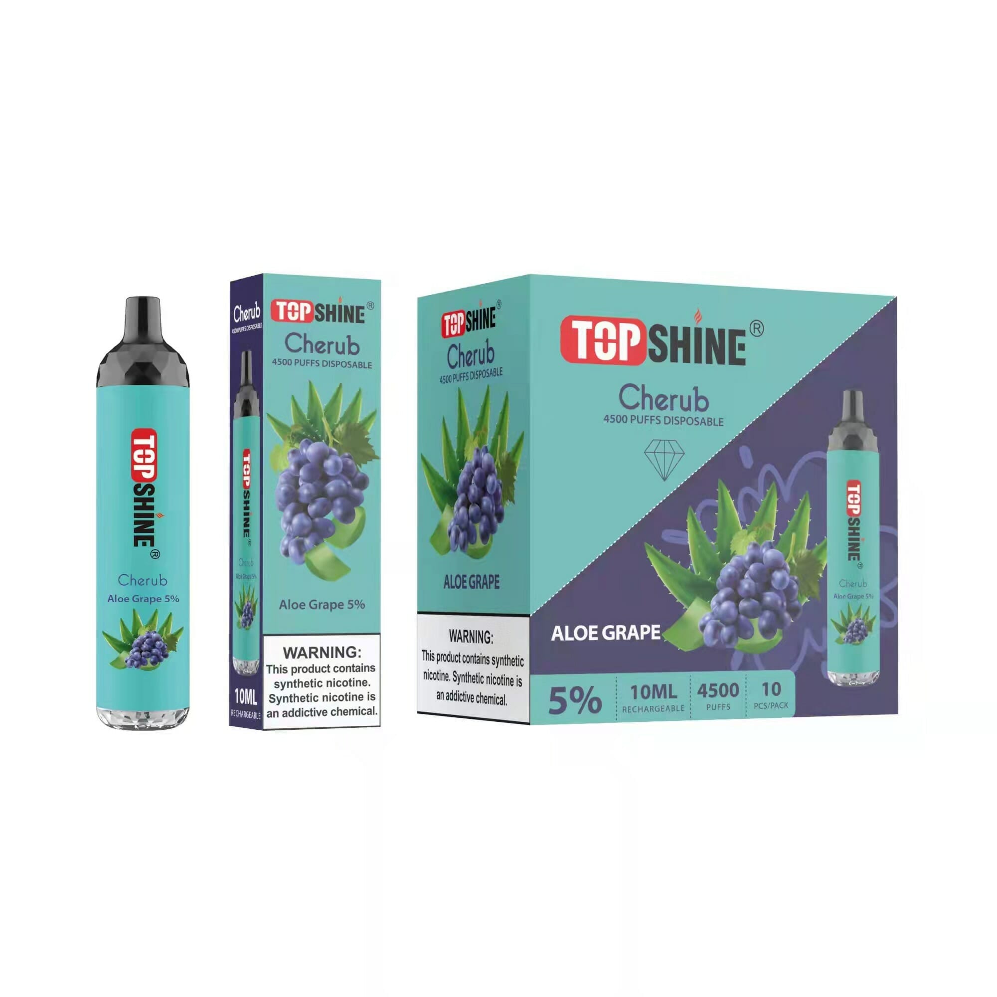 Topshine Disposable | 4500 Puffs | 10mL Aloe Grape with Packaging