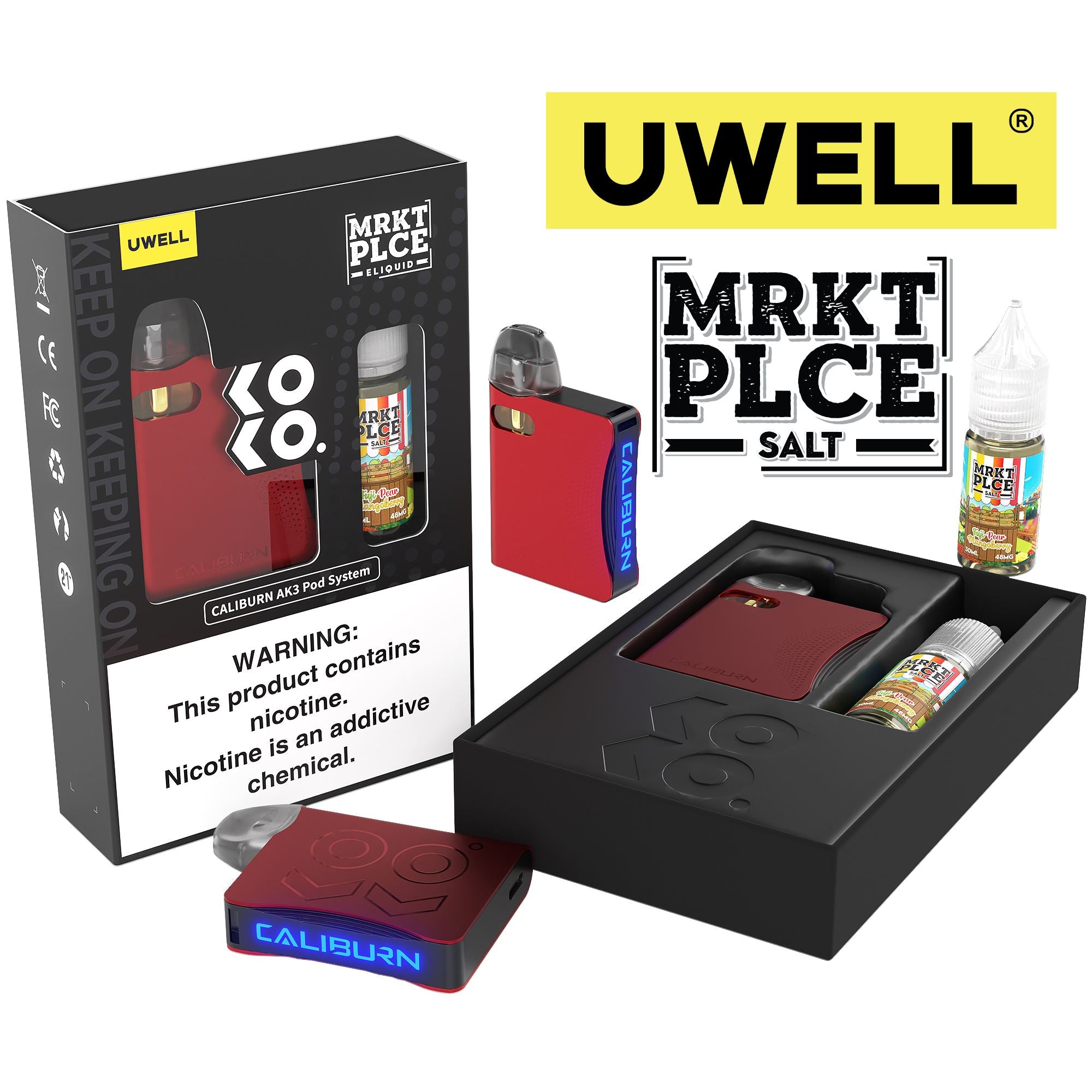 Uwell Caliburn AK3 Kit + A3S 0.8ohm Pods (x2) + Daddy's Vapor 10mL Salts 50mg