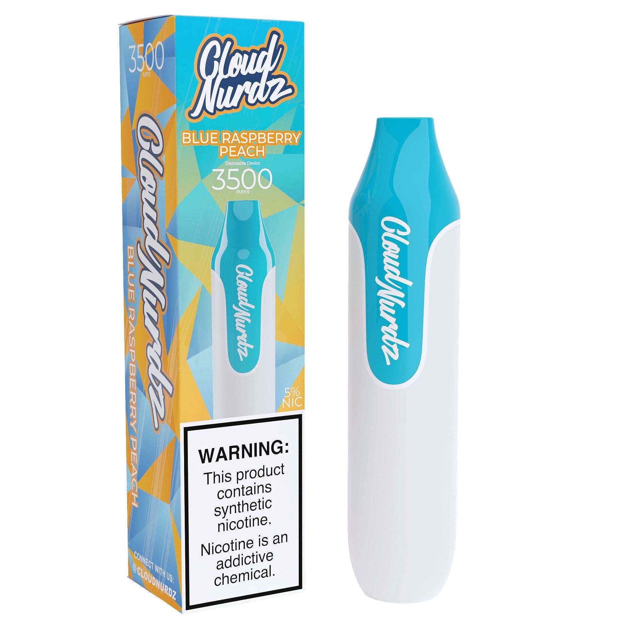 Cloud Nurdz Disposable Series | 10ml | 3500 Puffs - Blue Raspberry Peach with packaging