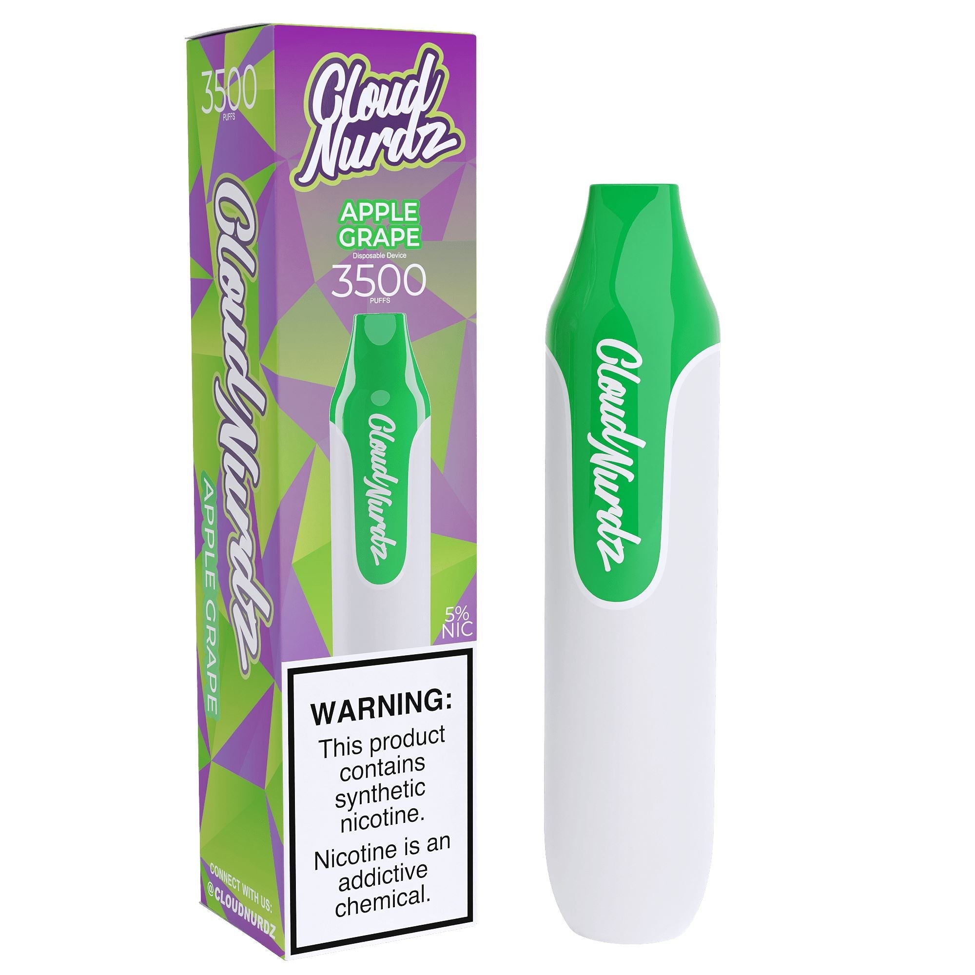 Cloud Nurdz Disposable Series | 10ml | 3500 Puffs - Apple Grape with packaging