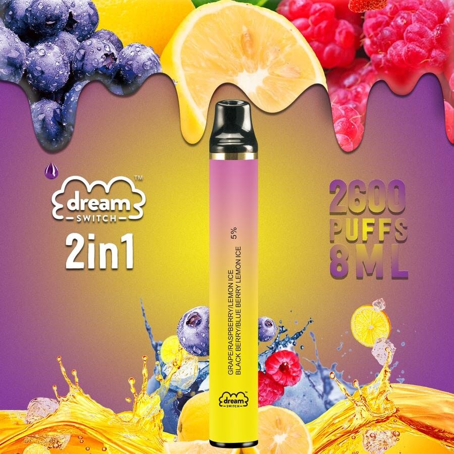 Dream Switch Disposable grape raspberry lemon ice blackberry blueberry lemon ice with background