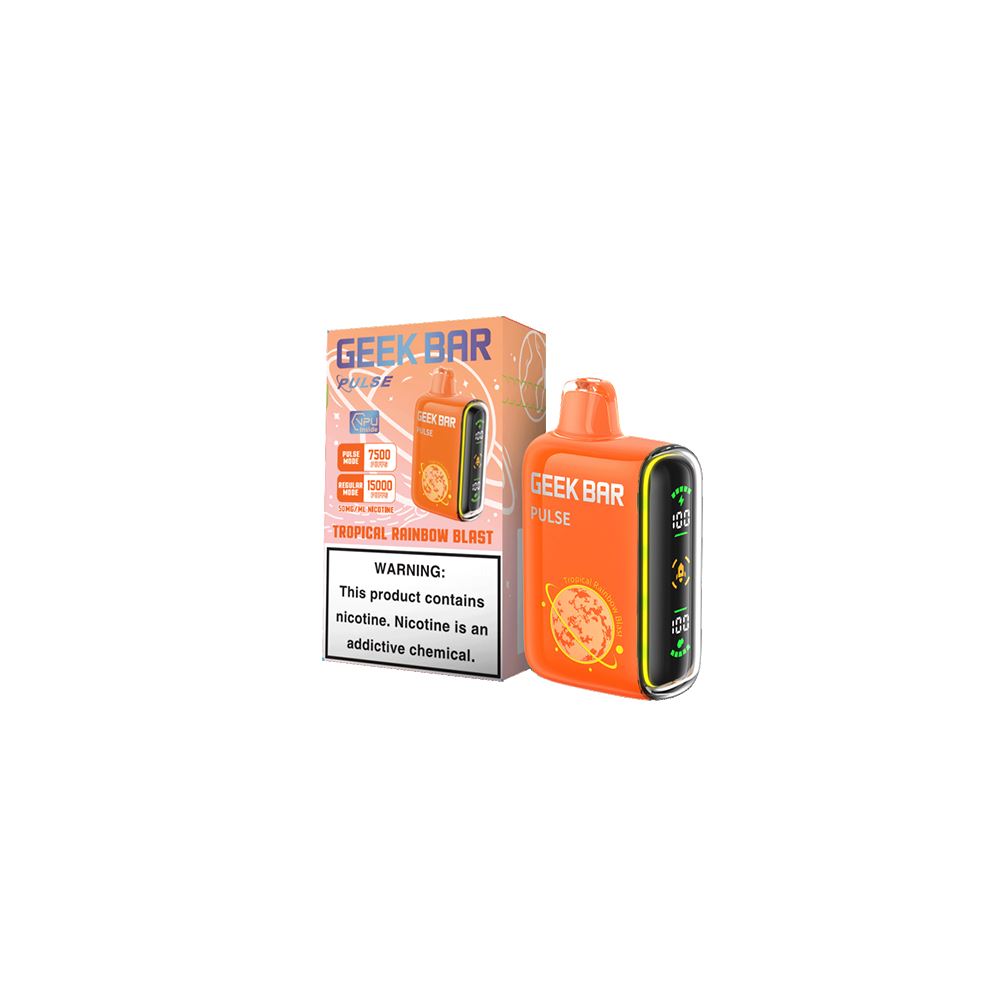 Geek Bar Pulse Disposable 15000 Puffs 16mL 50mg Tropical Rainbow Blast with packaging