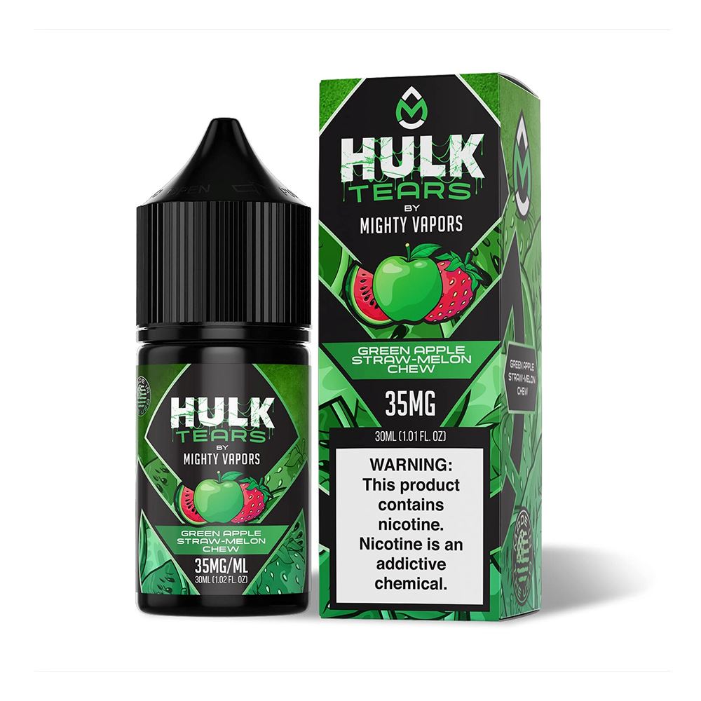 Green Apple Straw-Melon Chew | Mighty Vapors Hulk Tears Salts | 30mL with Packaging