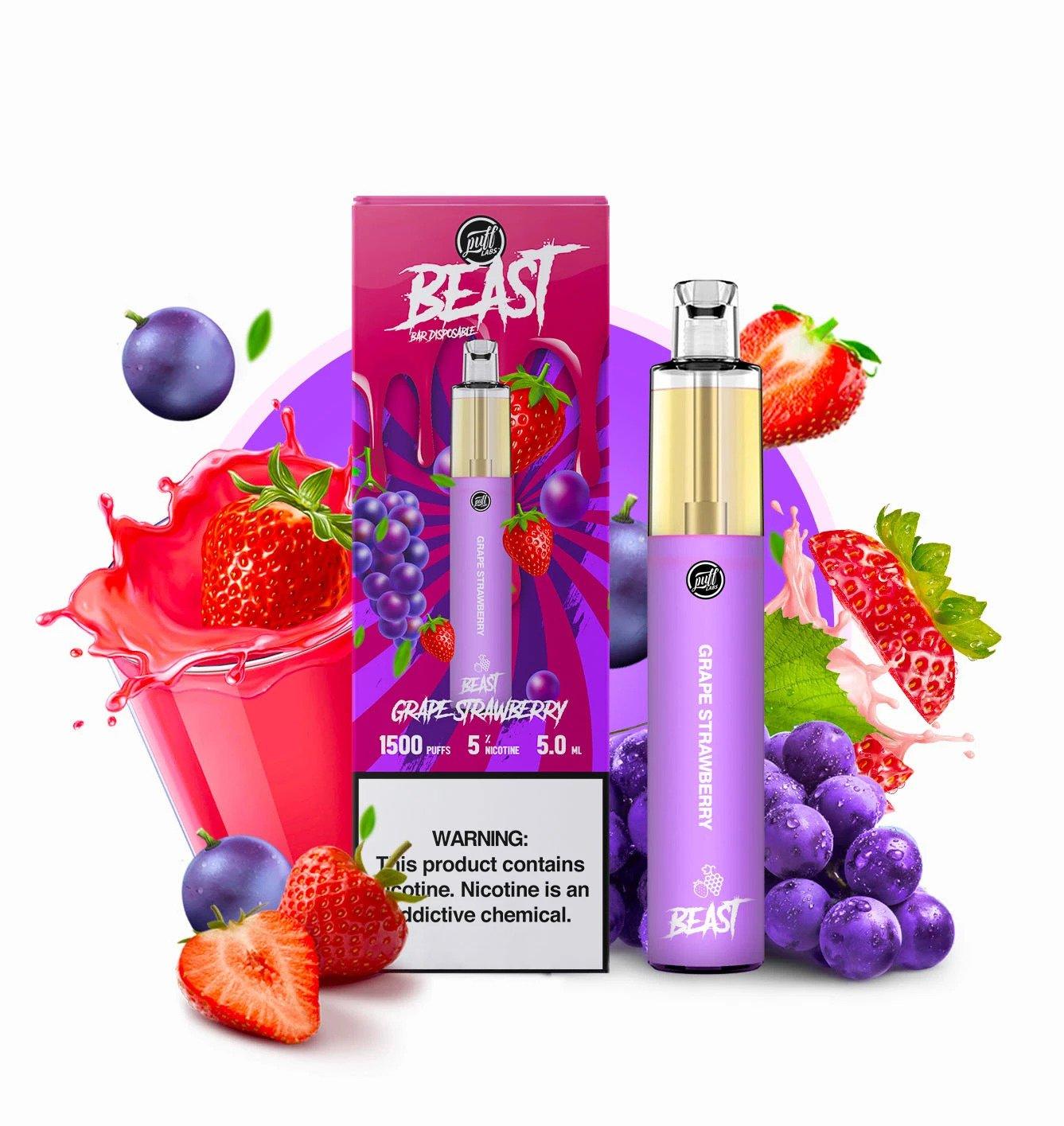 PUFF LABS | Puff Beast Bar Disposable 1500 Puff (Individual) grape strawberry with packaging