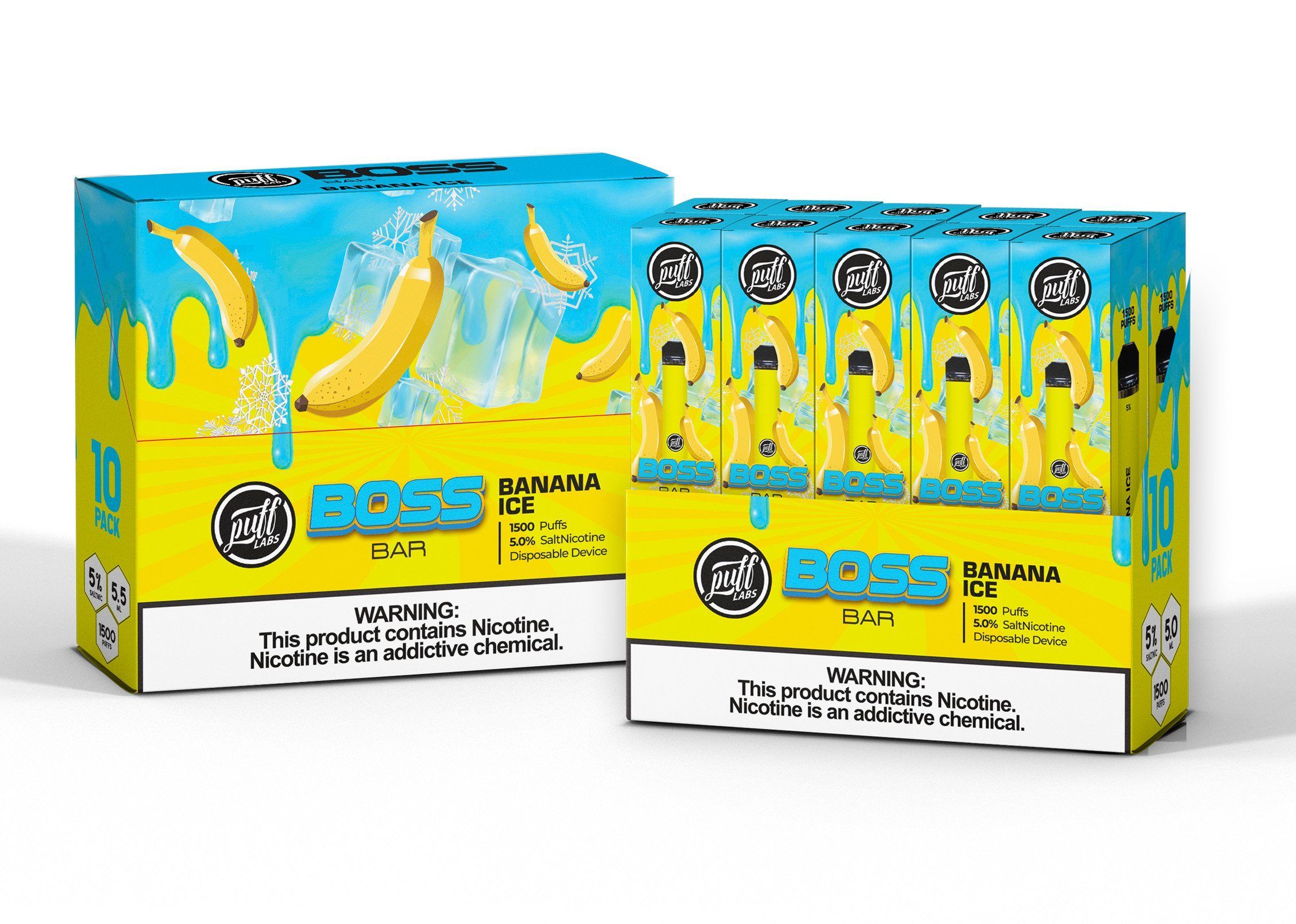 PUFF LABS | Puff Boss Bar Disposable 5% Nicotine (Individual) banana ice packaging