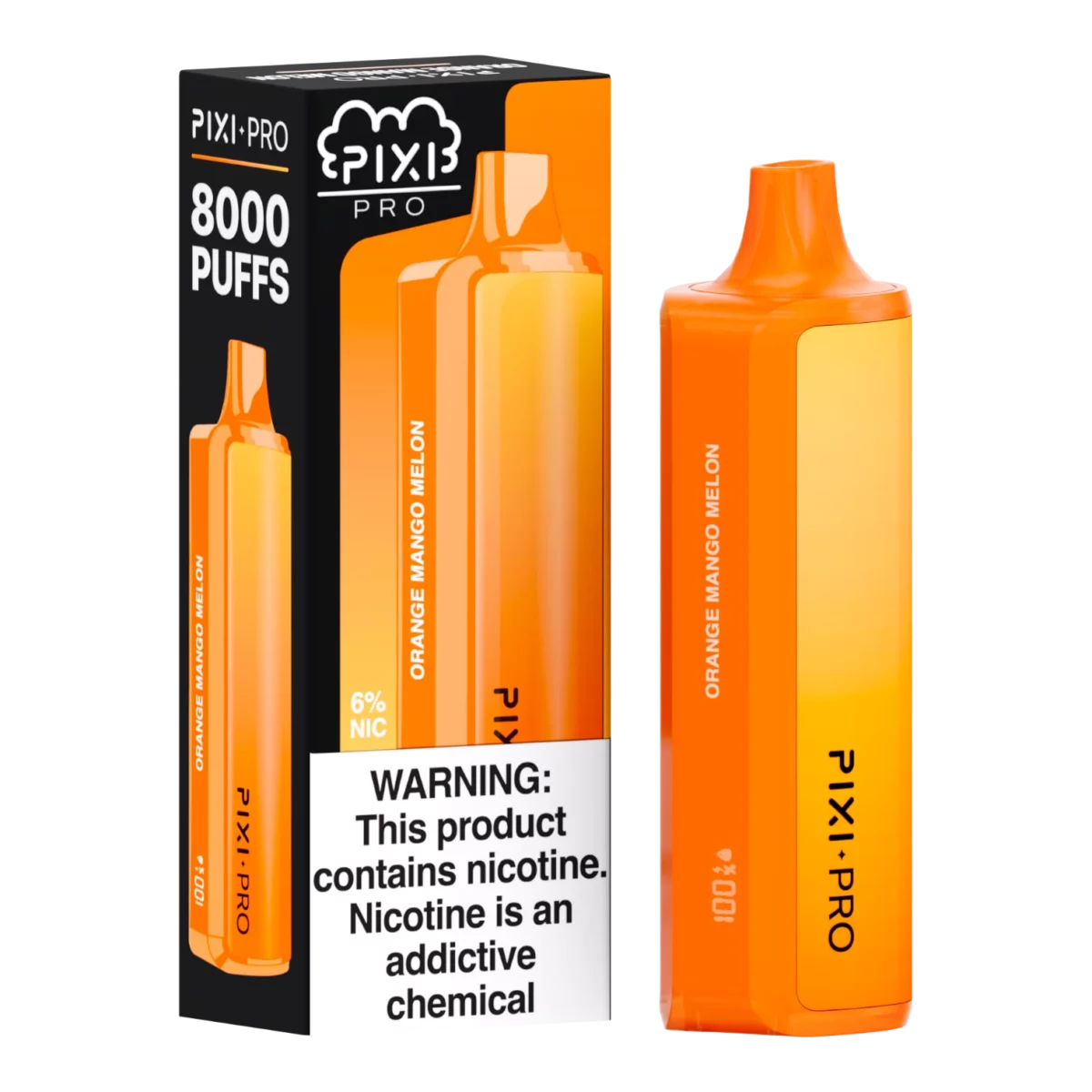 Pixi Pro Disposable 8000 Puffs 14mL 60mg - Orange Mango Melon with packaging