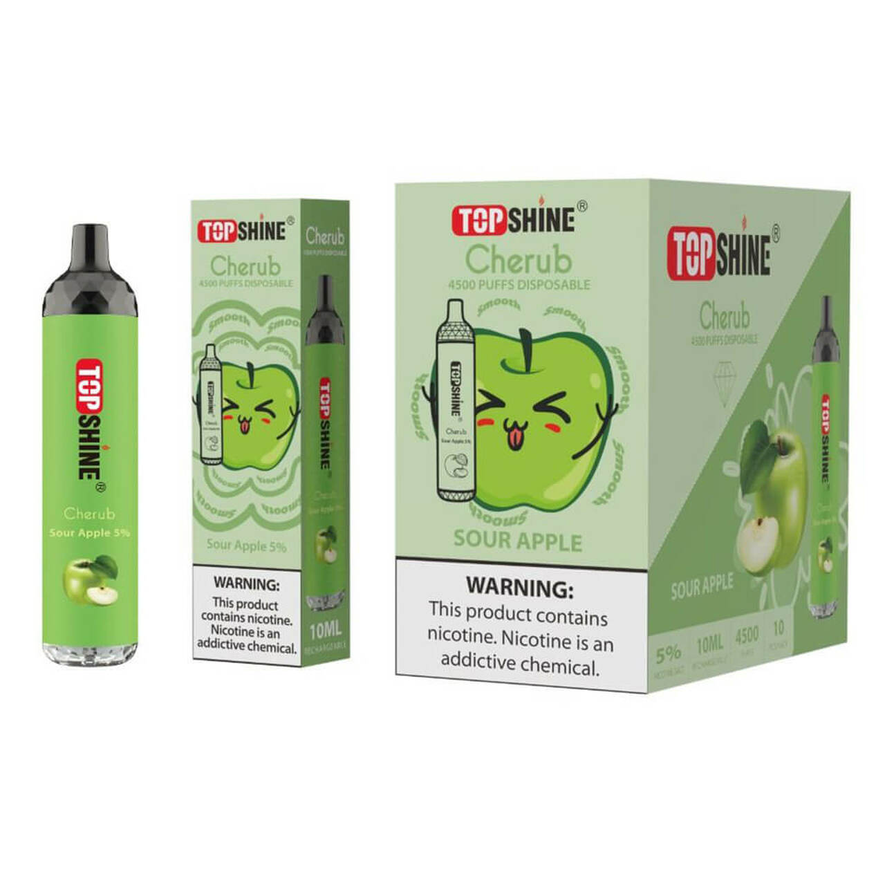 Topshine Disposable 4500 Puffs 10mL sour apple with packaging