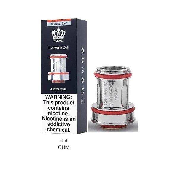 Uwell Crown 4 Replacement Coils (Pack of 4) SS904L 0.4 ohm with packaging