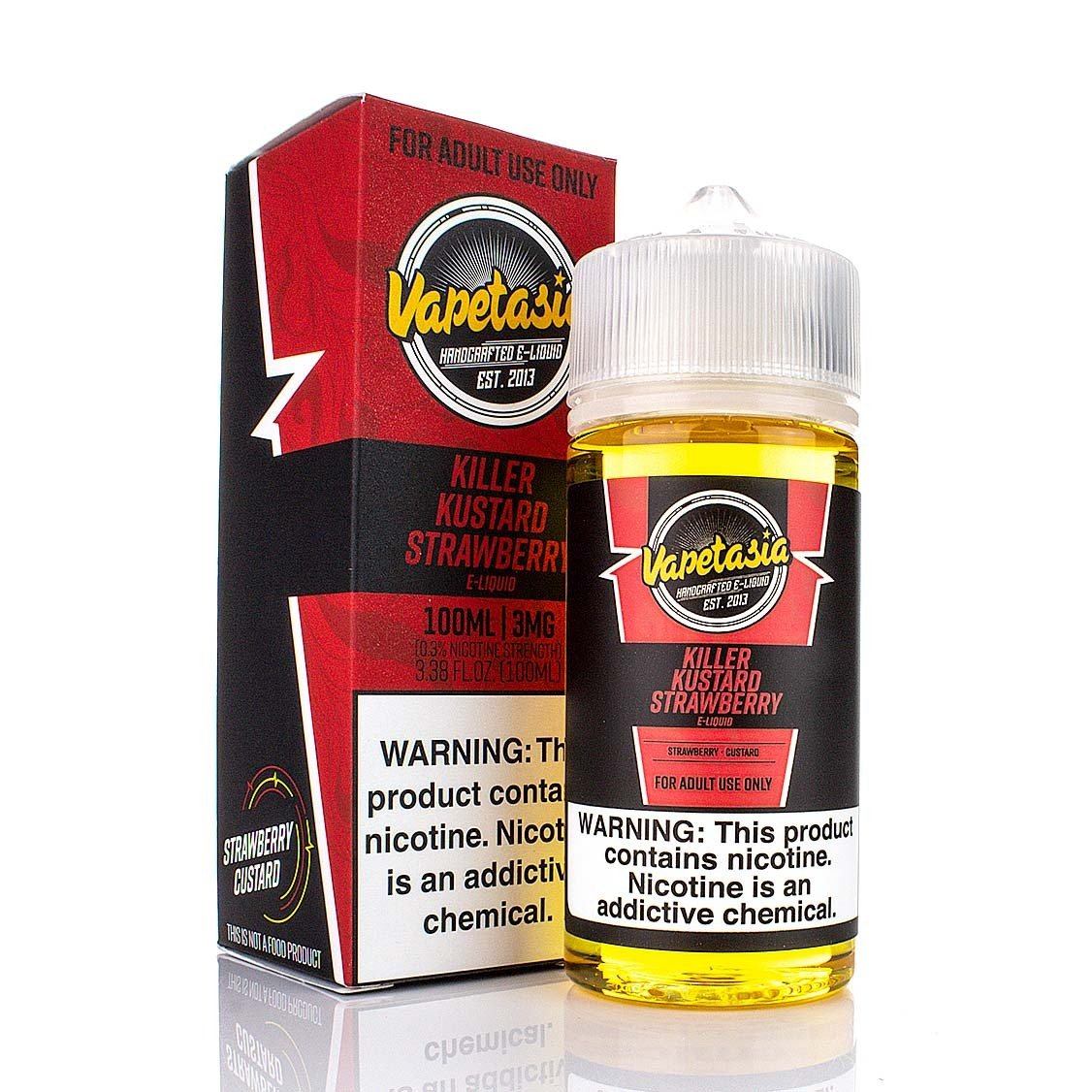  Vapetasia 100mL - Killer Kustard Strawberry 00mg with packaging