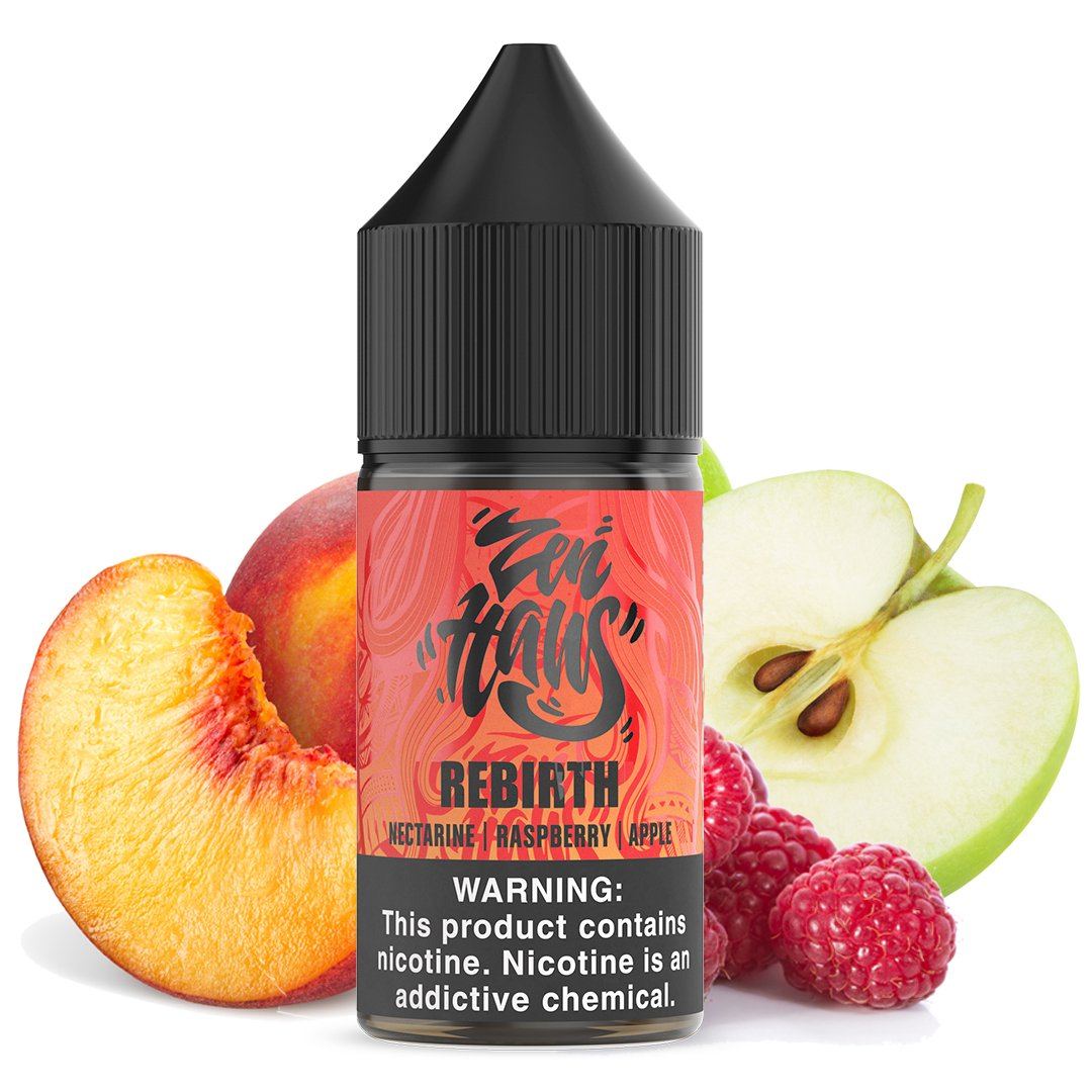 Rebirth by ZEN HAUS SALTS E-Liquid 30ml bottle with background